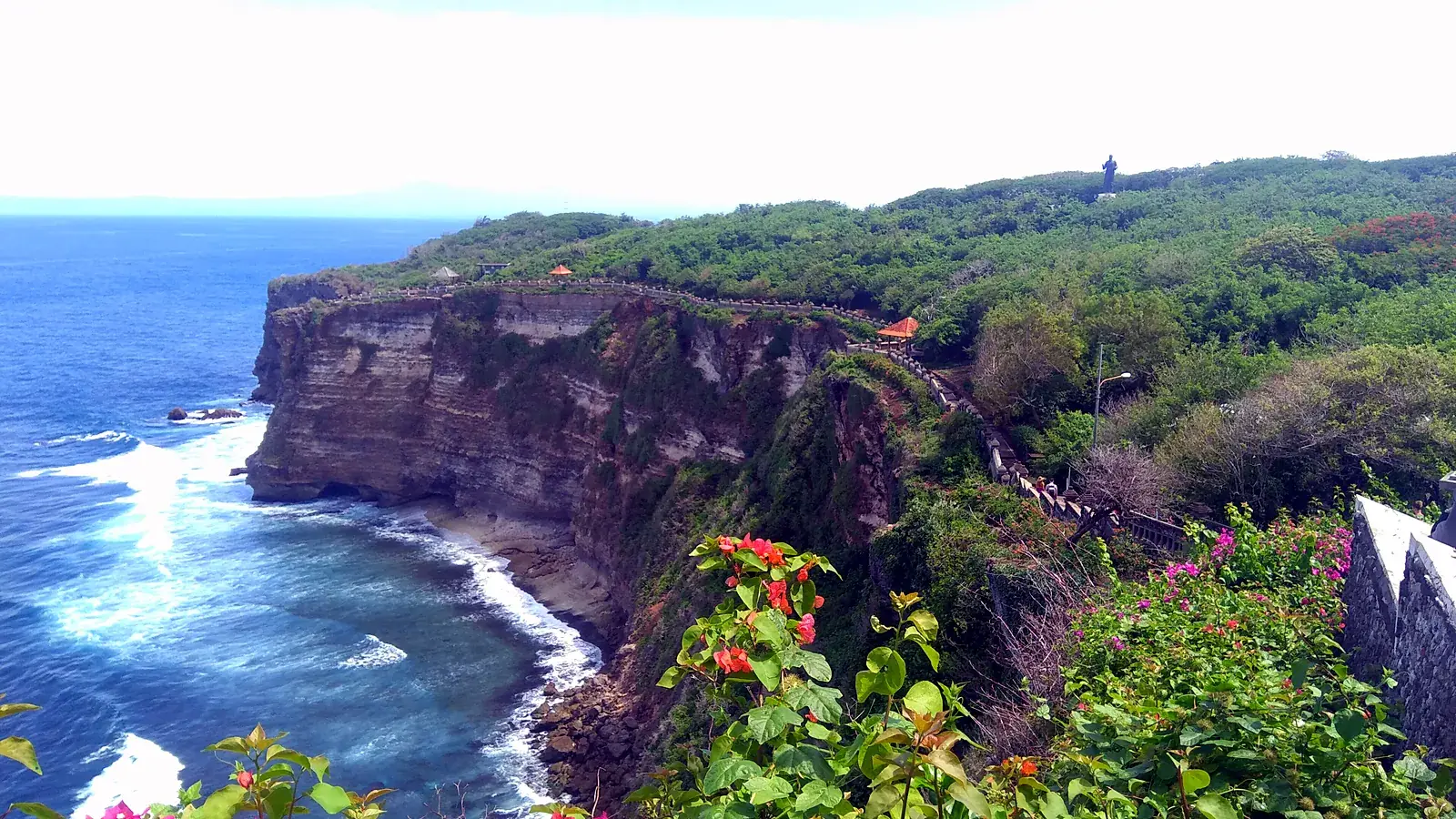Limestone cliffs at Uluwatu on the Bukit peninsula, where the temple and the best sunset views are found
