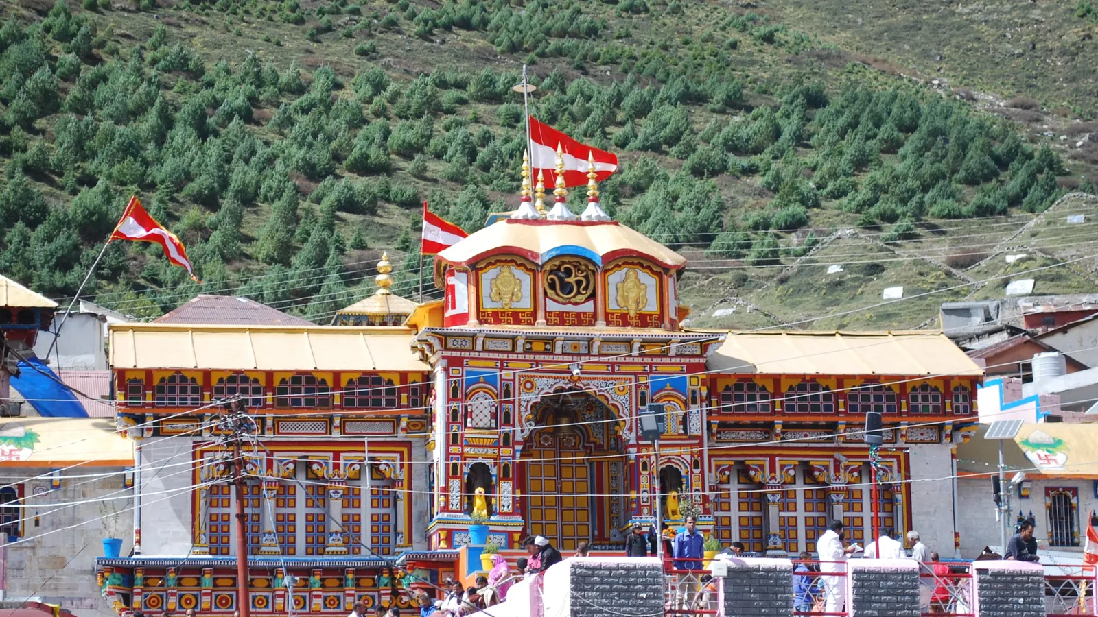 The colourful facade of the Badrinath Temple dedicated to Lord Vishnu