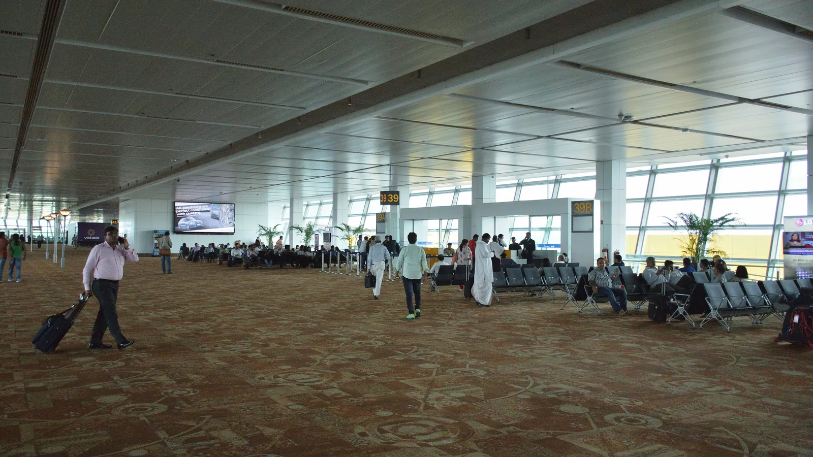 Inside the international terminal at Indira Gandhi International Airport in Delhi