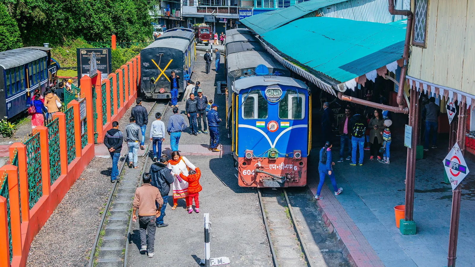 A Darjeeling Himalayan Railway toy train on its route through the hills