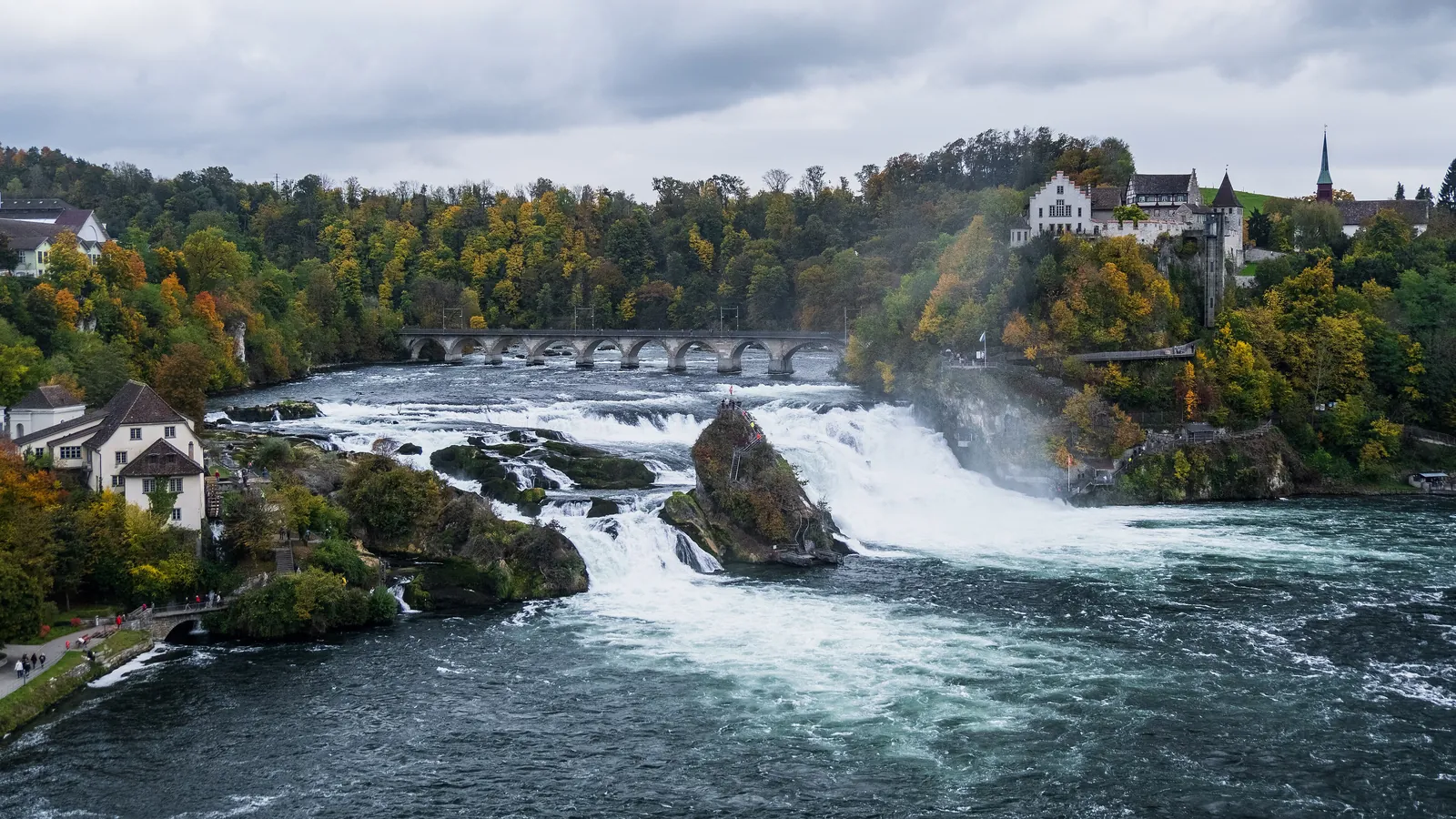 The Rhine Falls at Schaffhausen, among the most powerful waterfalls in Europe, on the Swiss and German border