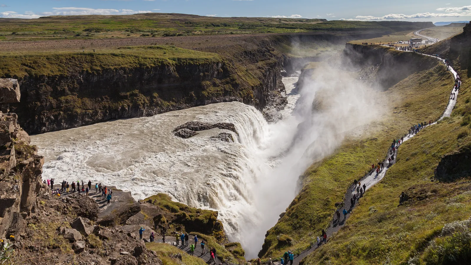 The two-tiered Gullfoss waterfall plunges into a canyon on Iceland's Golden Circle