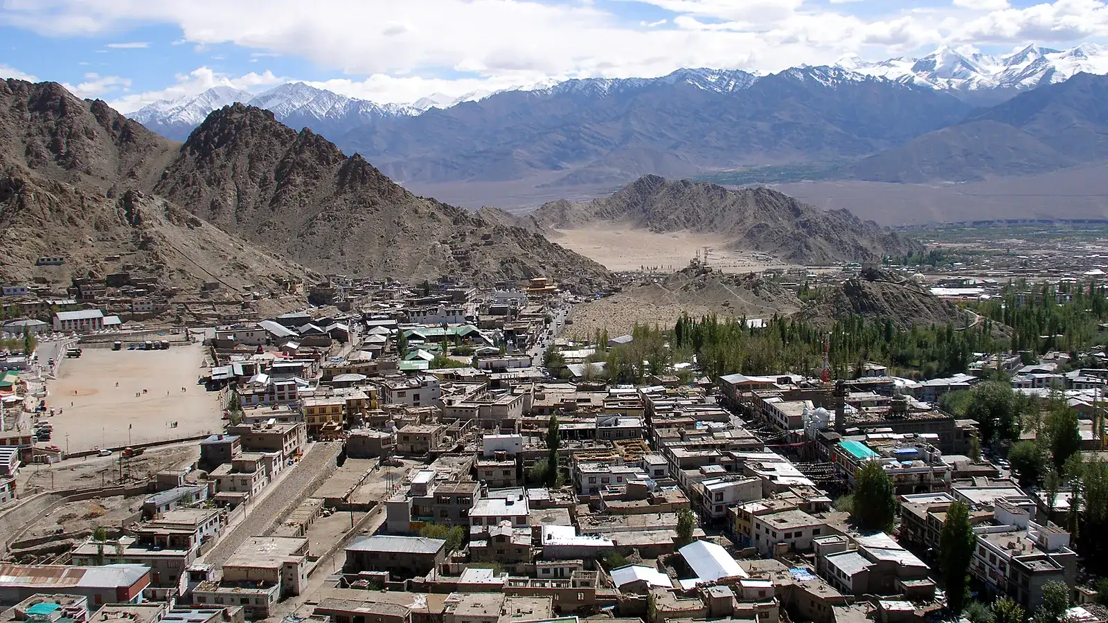 Leh town, spread across the Indus valley at around 3,500 metres. The first two days here are for rest and acclimatisation
