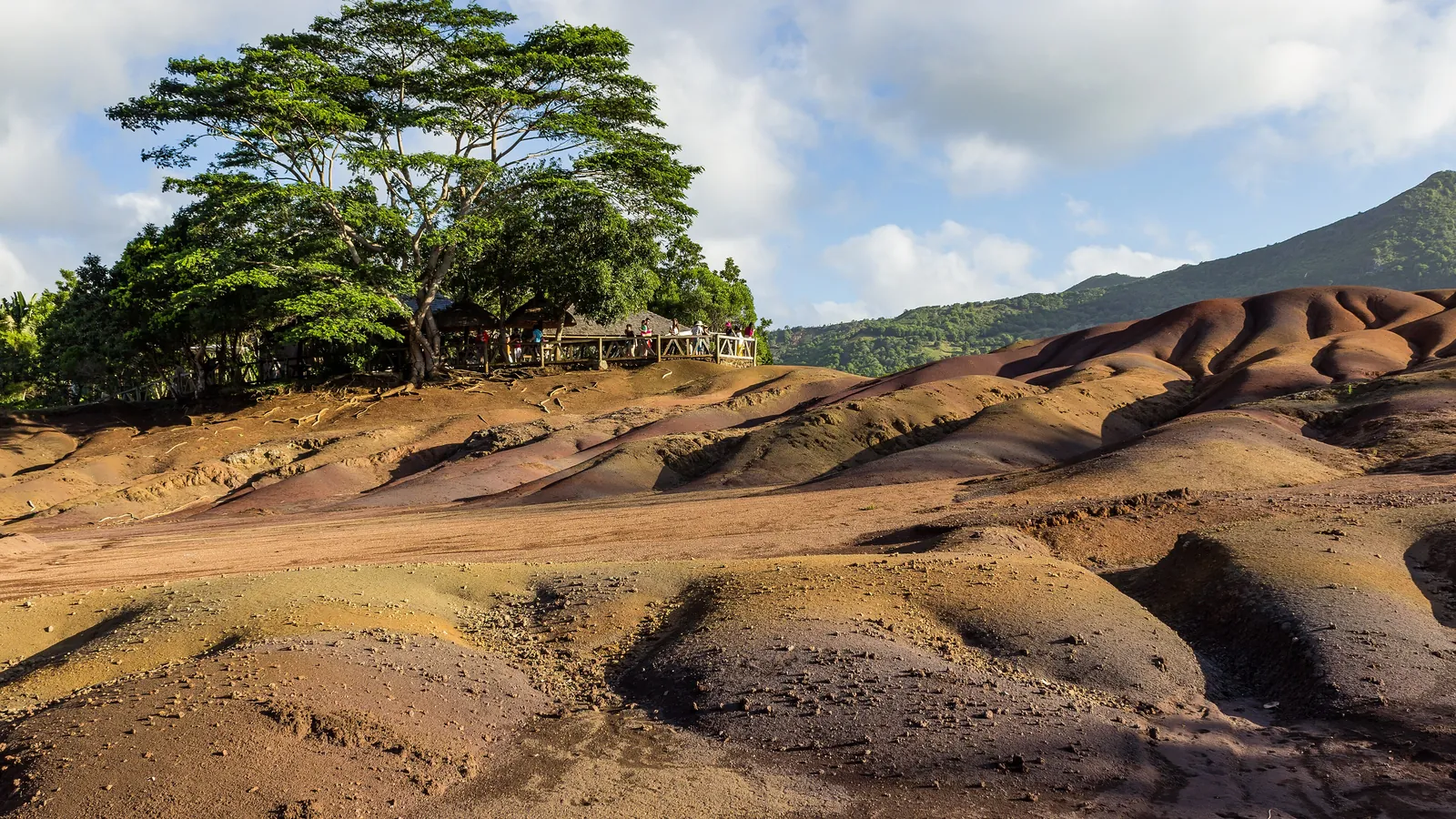 The Seven Coloured Earths of Chamarel, dunes of volcanic sand in bands of different colours