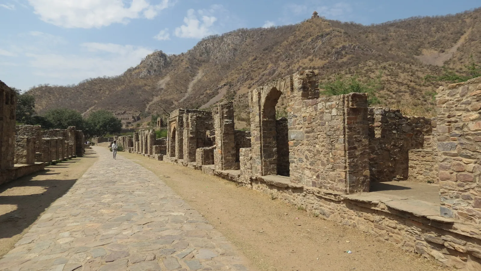 The ruined bazaar and palace of Bhangarh Fort in Rajasthan, which visitors are not permitted to enter after sunset