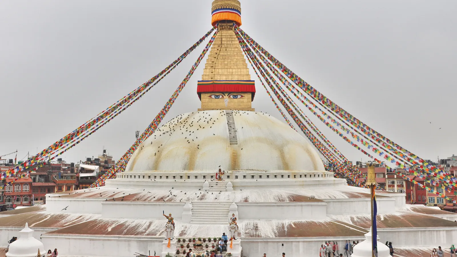 The great white dome of Boudhanath Stupa in Kathmandu, one of the largest stupas in the world