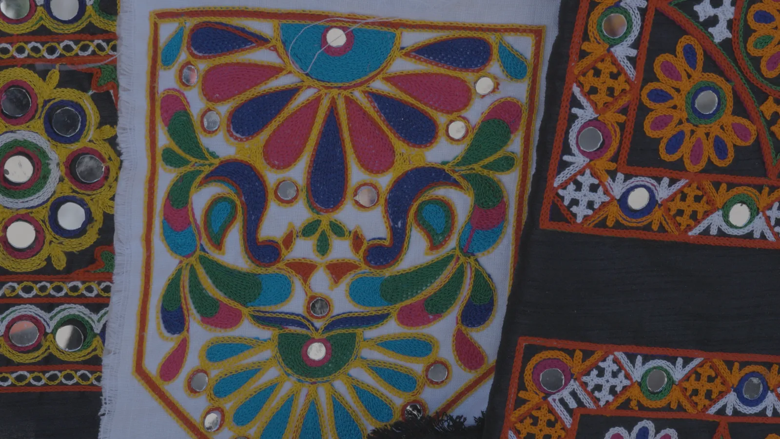 Colourful Kutchi embroidery with mirror work, a traditional craft of the region