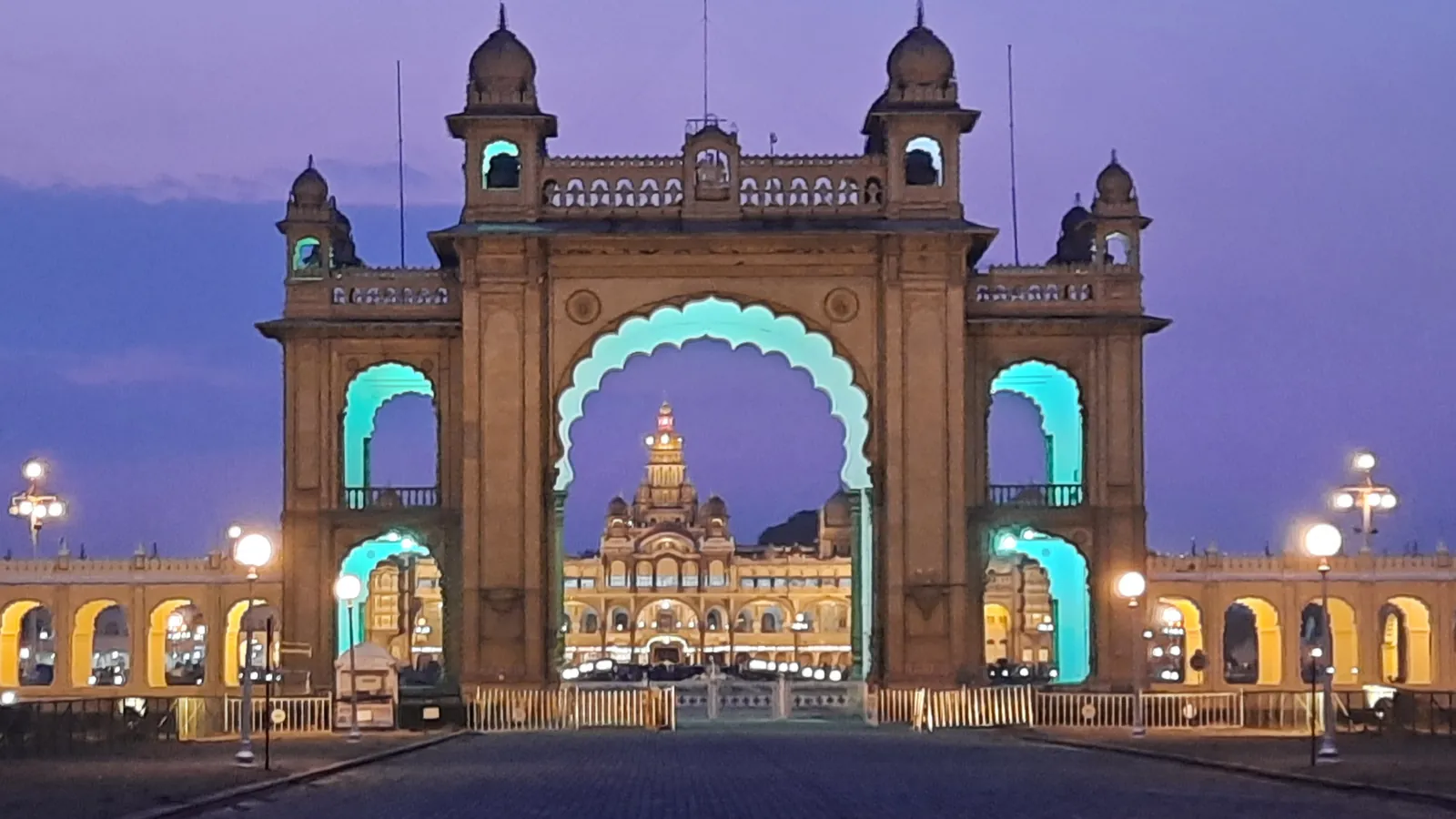 The illuminated Mysore Palace at night