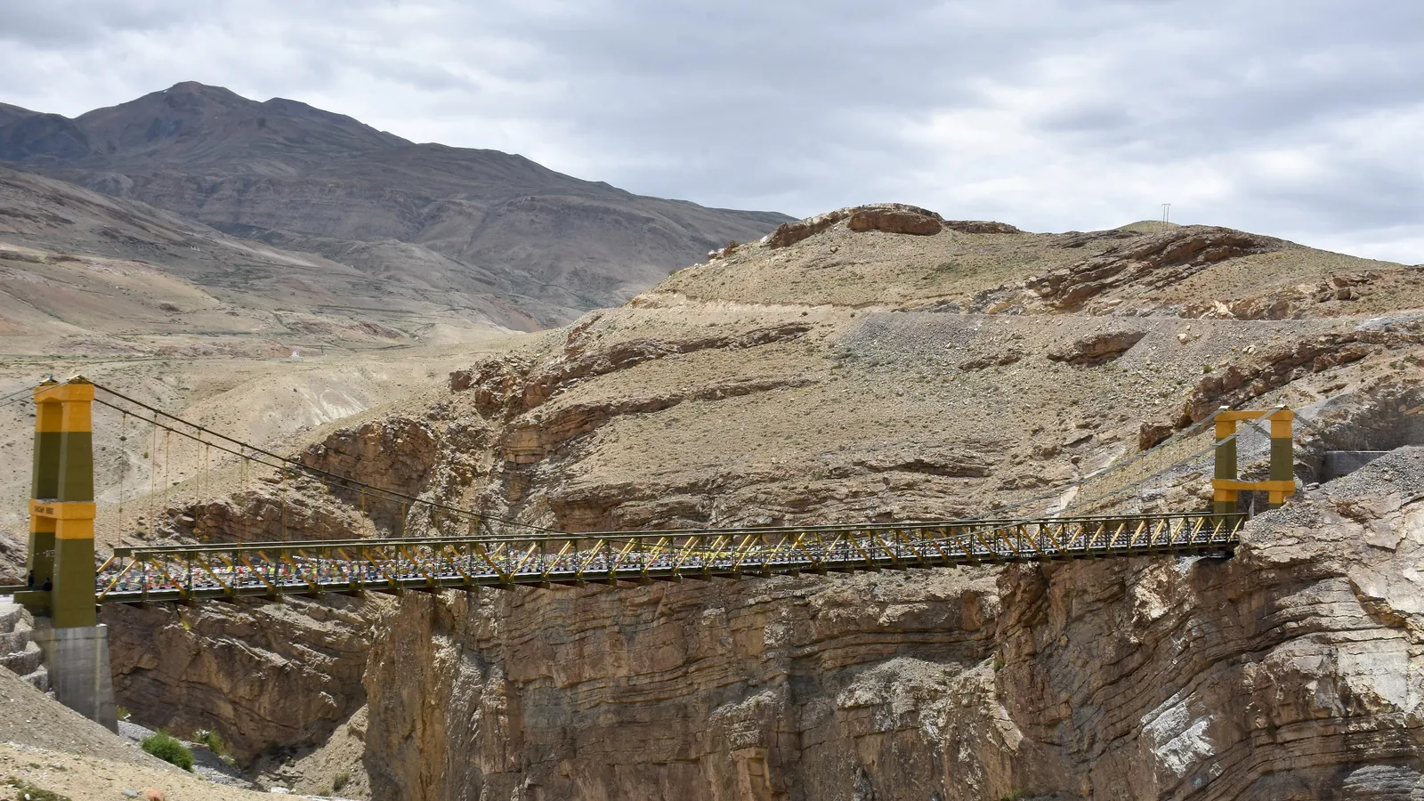 The Chicham Bridge spans a deep gorge high in the Spiti valley