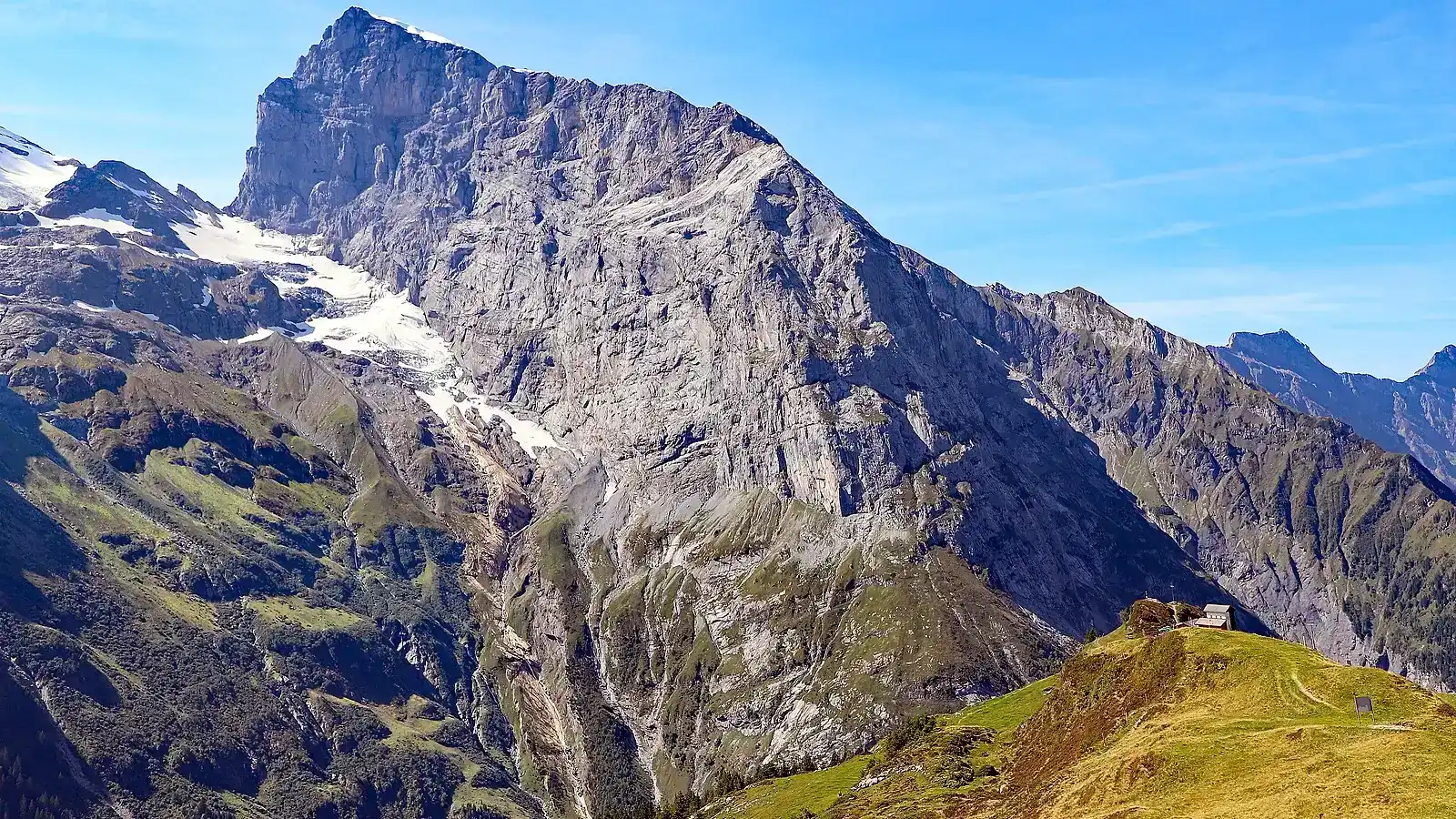 Mount Titlis above Engelberg, where the revolving Rotair cable car climbs over the glacier to the snow at the top