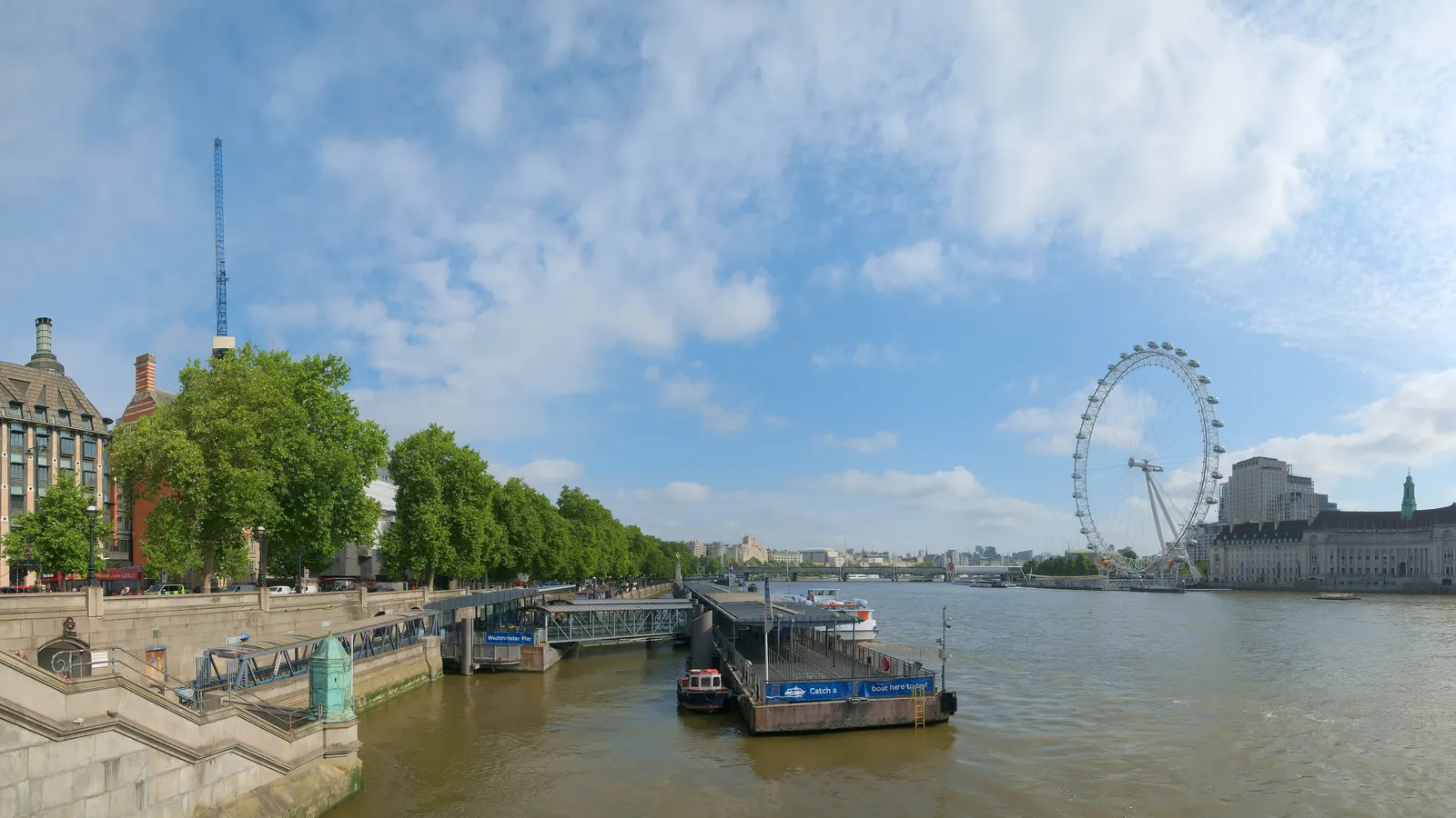 The London Eye and the South Bank seen from Westminster Bridge across the River Thames